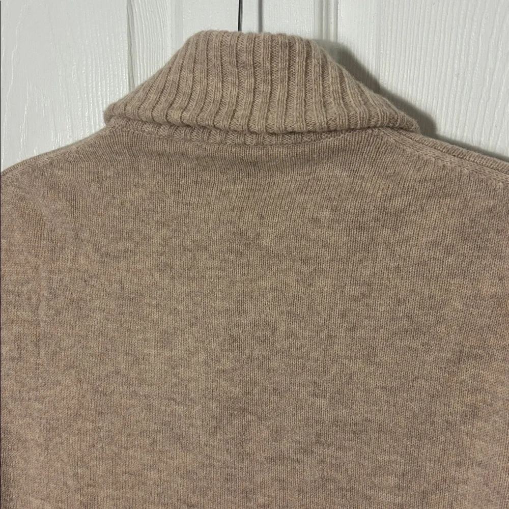 J. Crew Tan 100% Lambs Wool Shawl Collar Turtleneck Sweater Size Large